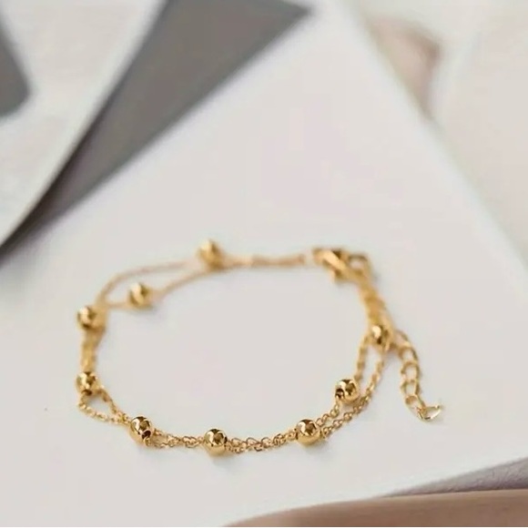 Double Layer Bead Bracelet/Stainless Steel Plated in 18K Gold - Picture 2 of 5